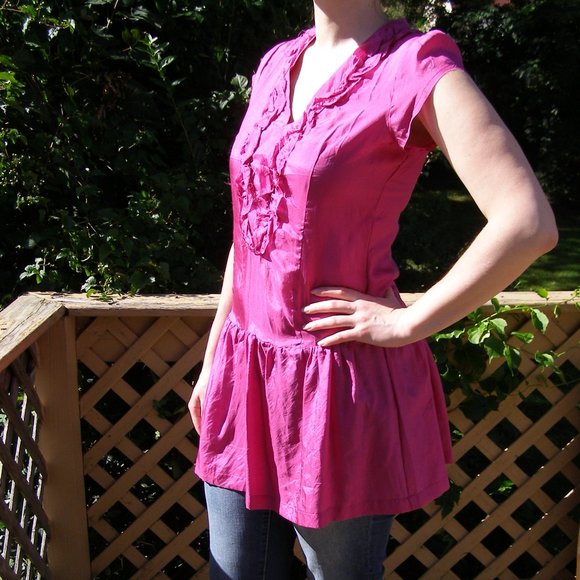 NEW Size M Kimchi Blue Fuchsia SILK Tunic dress - Picture 5 of 15